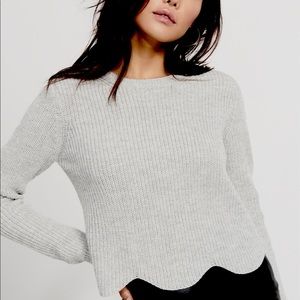Scalloped Hem Grey Sweater